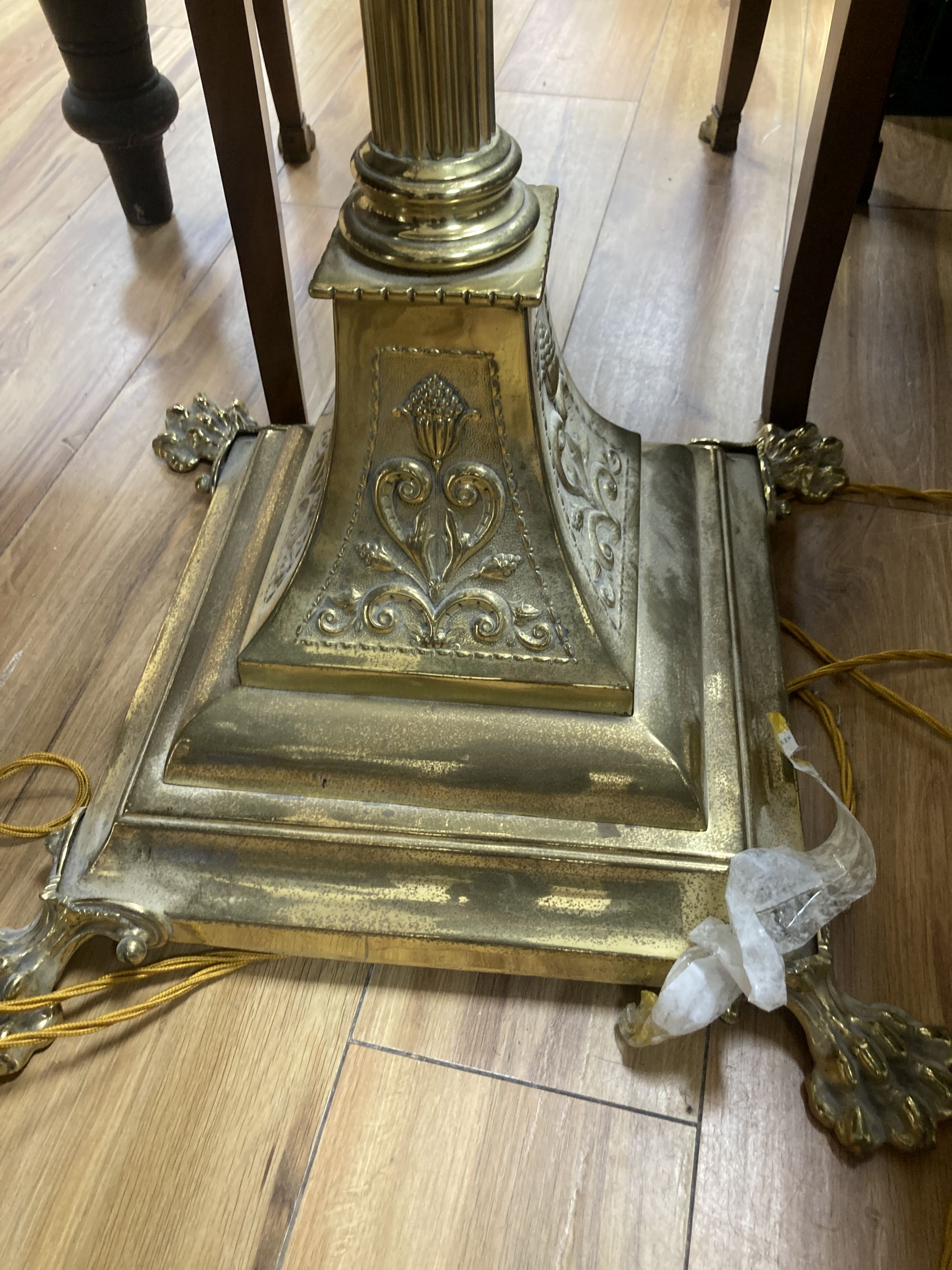 A Corinthian column brass telescopic standard lamp